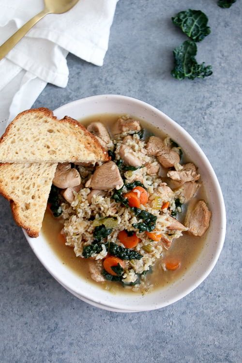 One-Pot Chicken, Kale, and Rice Soup