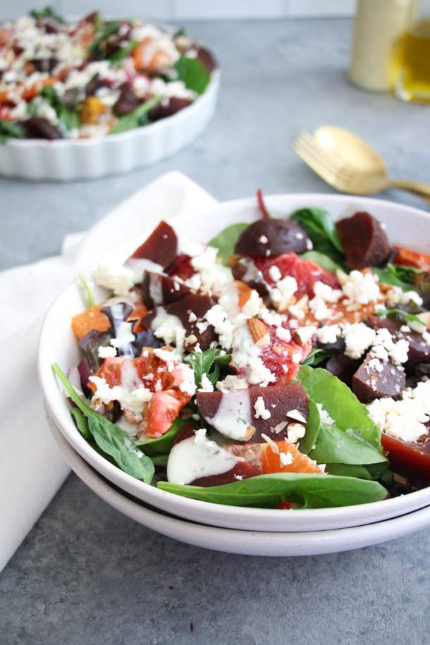 Beet, orange and feta salad with mint yogurt dressing.
