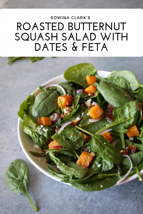 Roasted butternut squash salad with dates and feta.