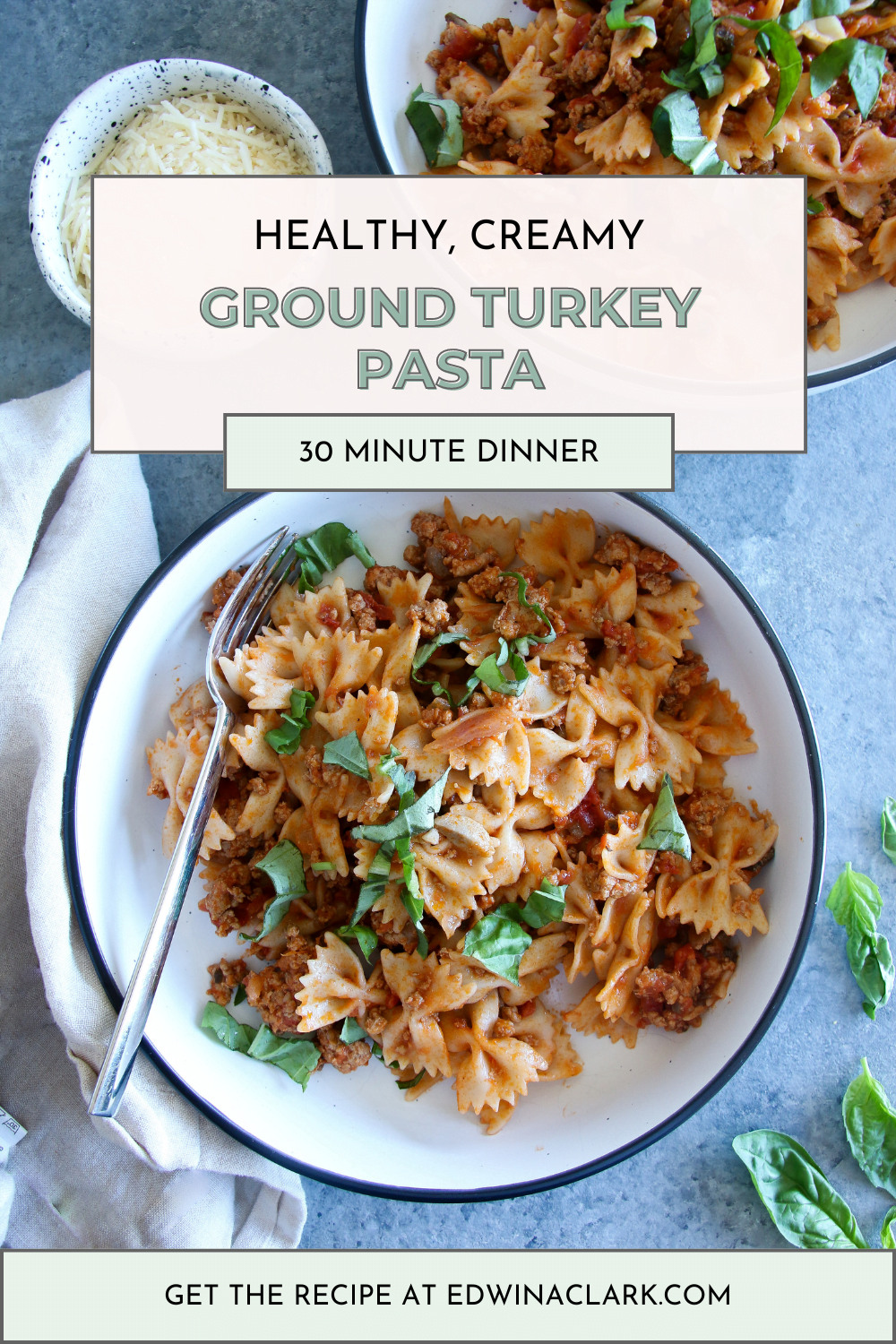 healthy creamy ground turkey pasta pin